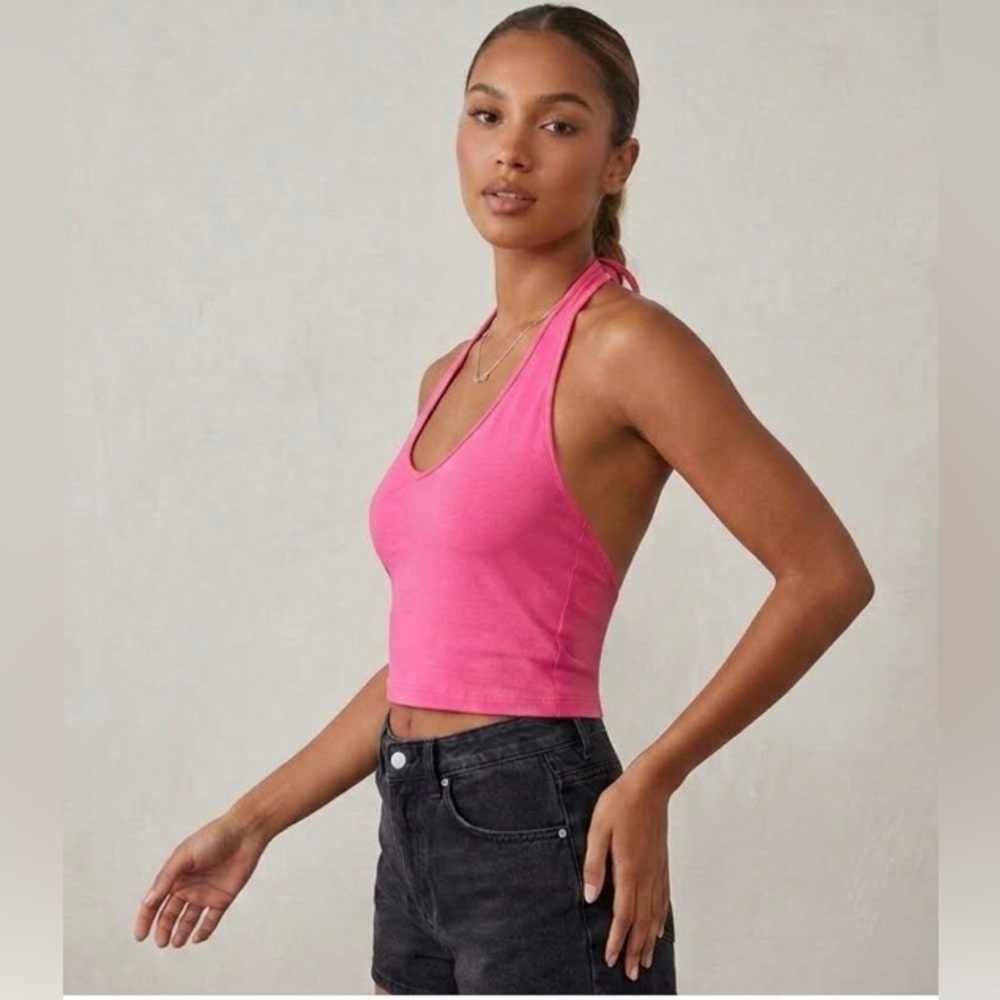 Pink summer backless crop top